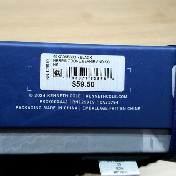 KENNETH COLE REACTION Mens Beanie Hat Scarf Set Herringbone Knit Logo Giftable - Picture 4 of 6